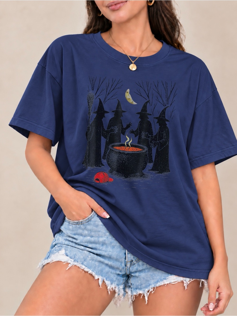 Witch Cauldron Moon Graphic Tee Halloween Witchy Unisex T-shirt